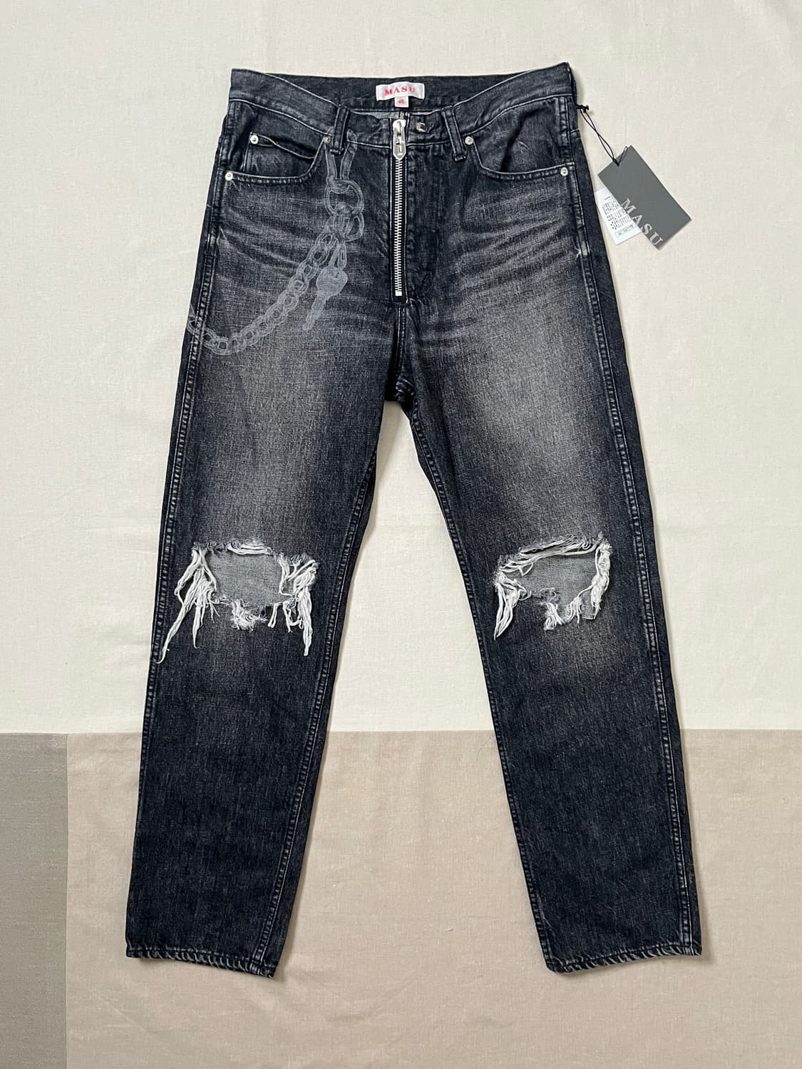 Masu 체인월렛 프린트 데미지 데님팬츠 마수 tight fit 상품이미지1