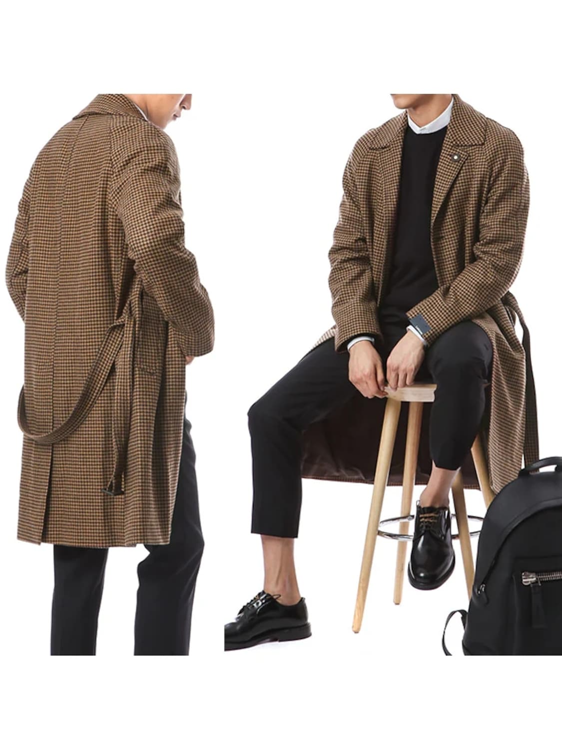 라르디니 벨티드 글랜체크 더블 울 코트 상품이미지1