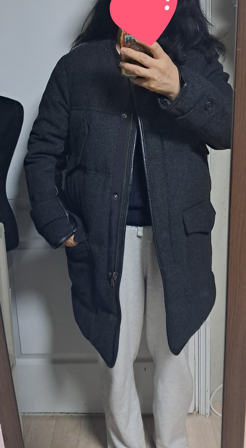 maje 마쥬 여성 모 혼방 가죽트리밍 다운 패딩 코트 95(약55~66 상품이미지9