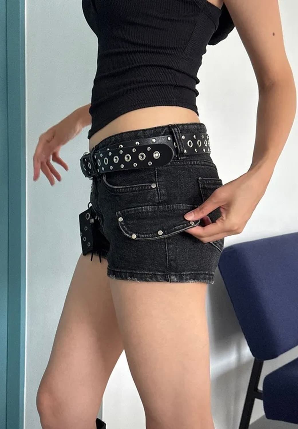 y2k 데님 숏팬츠 흑청 상품이미지6