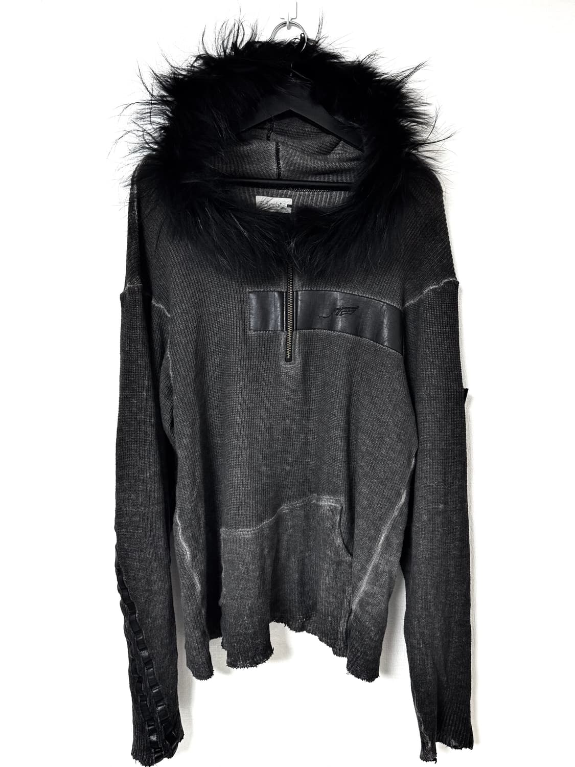 aesynctx 페이크 퍼 하프집 후디 블랙 XL 상품이미지1