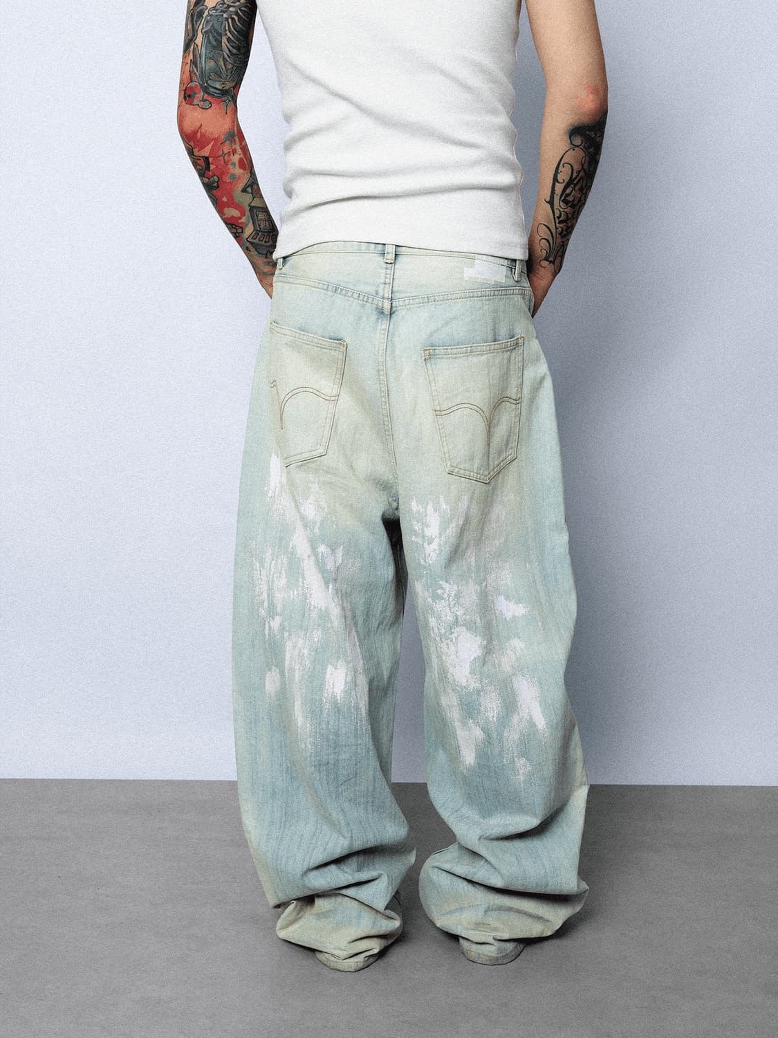 Washed Ice Blue Graffiti Baggy Denim Pan 상품이미지4
