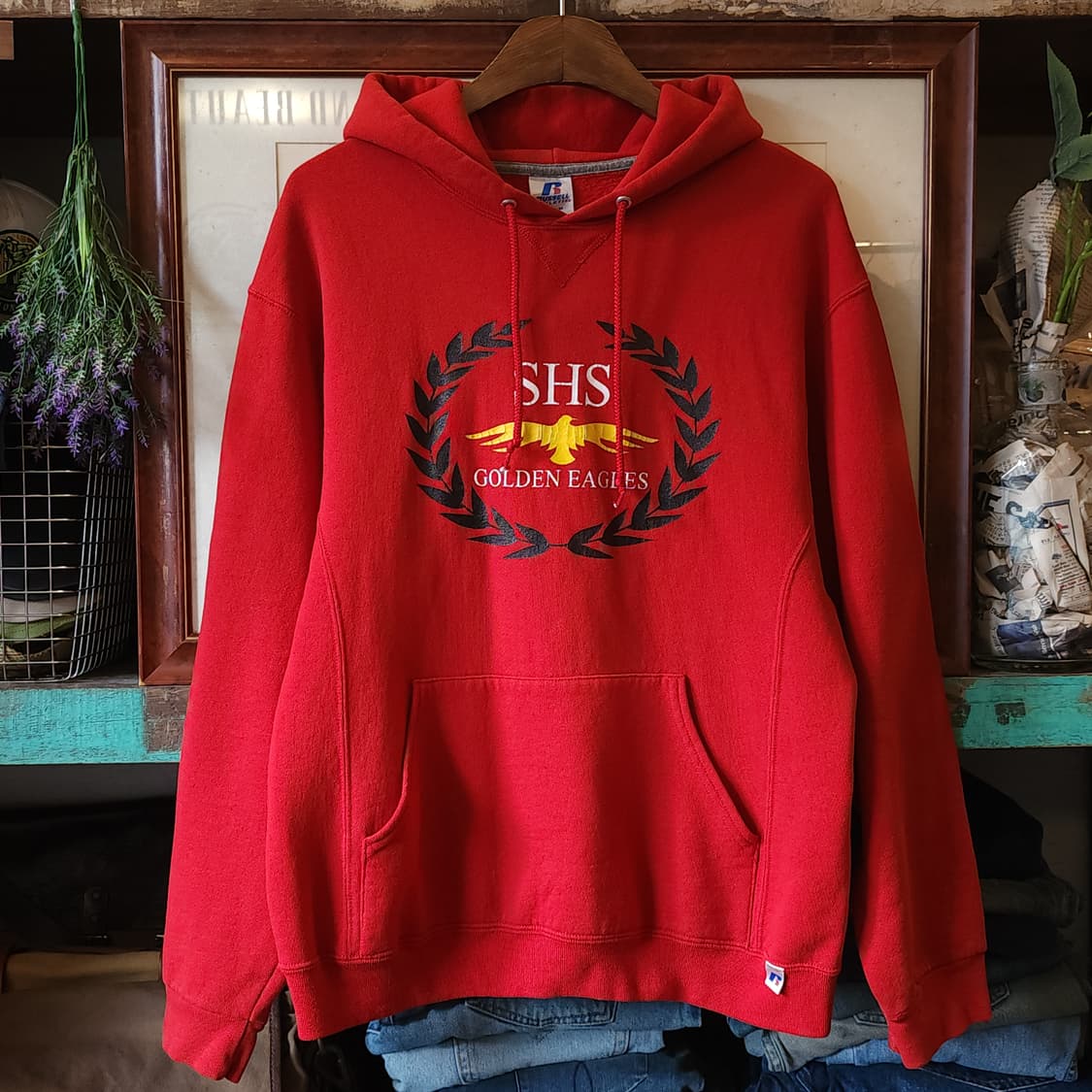 90s 러셀 후드 스웻셔츠 골든 이글스 오리지널 빈티지 레터링 M 상품이미지1