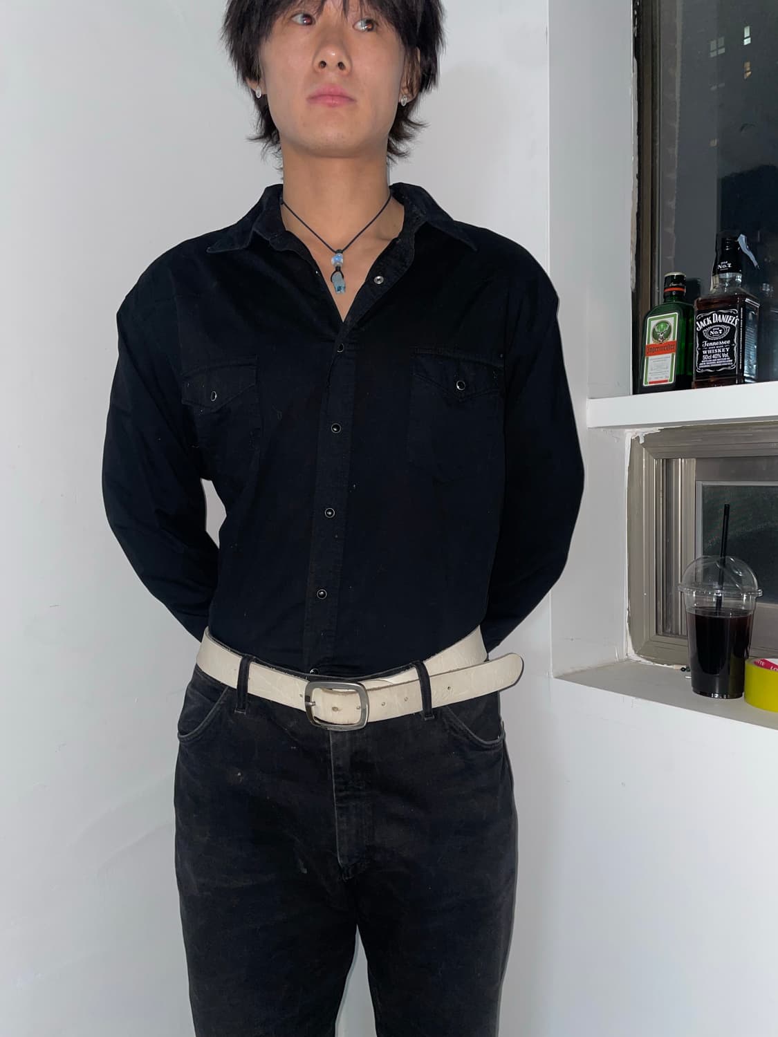 넘버나인 화이트 레더벨트 상품이미지1