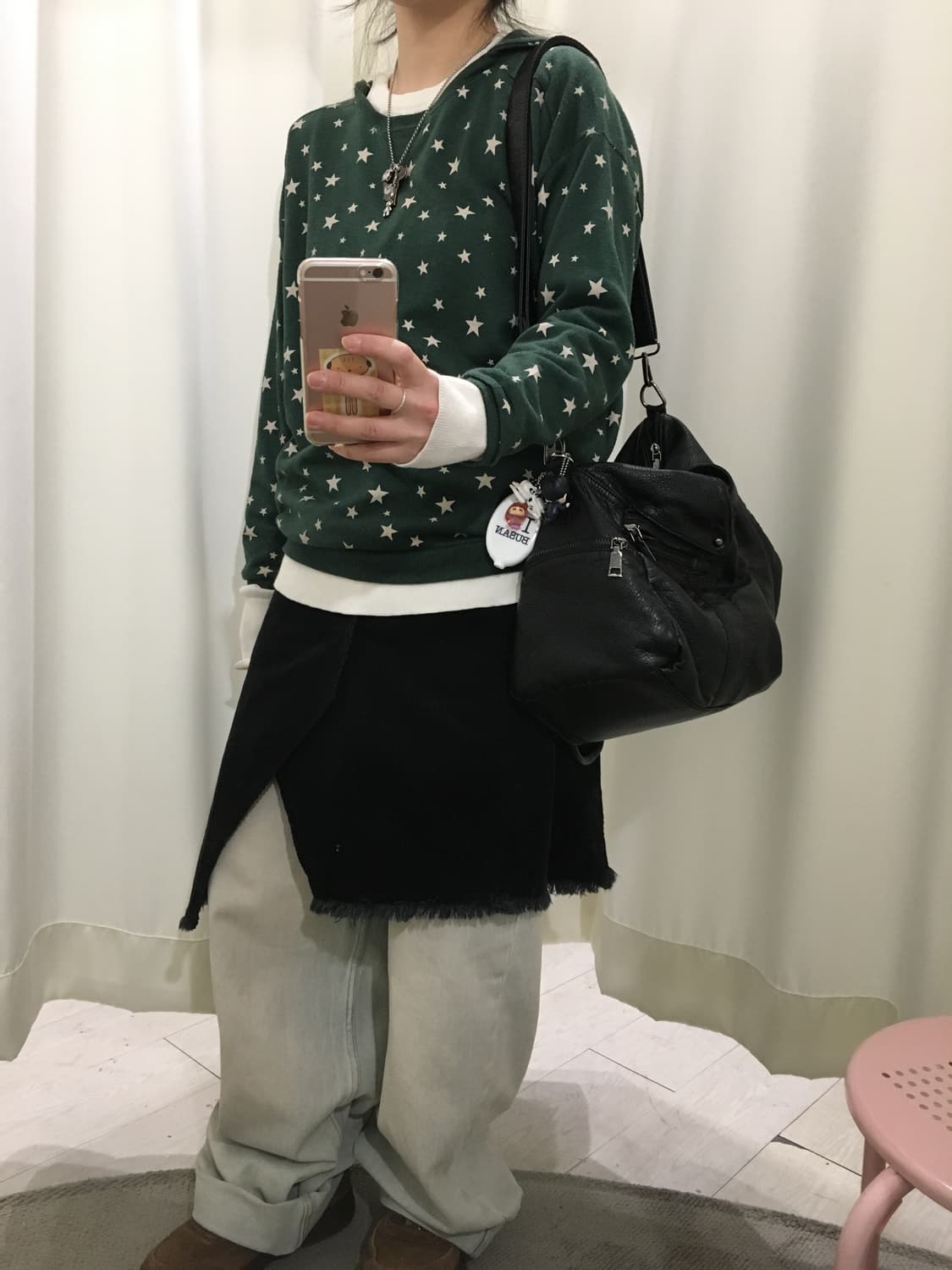 모리 하구미 레이어드 별 패턴 후드티 상품이미지3