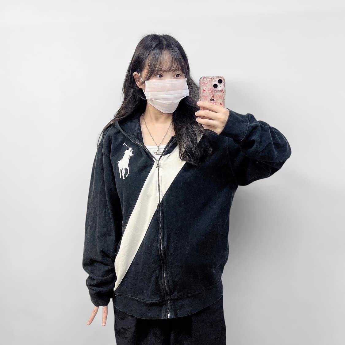폴로 랄프로렌 우먼스 빅 포니 후드집업 블랙 상품이미지1