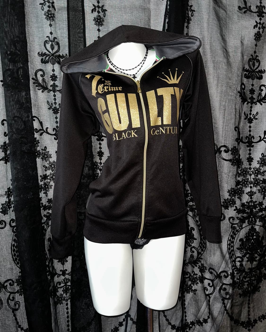 Glitter Gold Lettering Hooded Zip-Up 상품이미지1