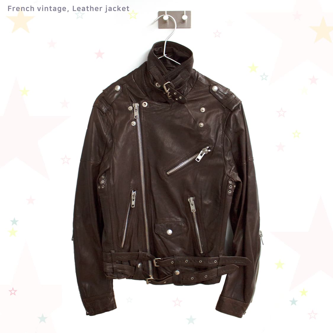 French vintage 모카 레더 자켓 상품이미지1