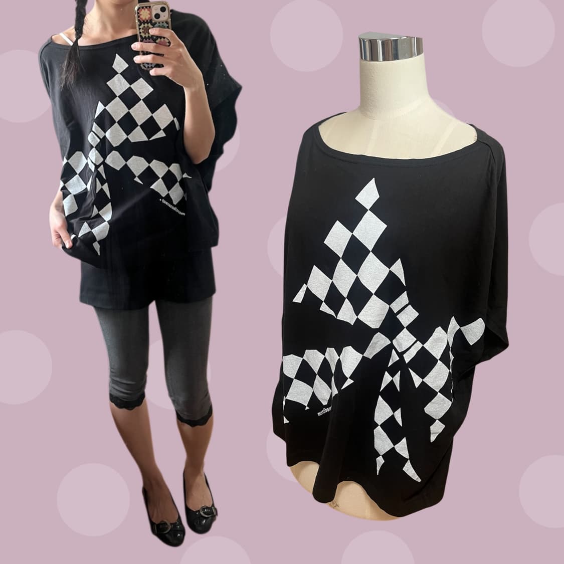 메르시보꾸 체커보드 리본 티셔츠 상품이미지2