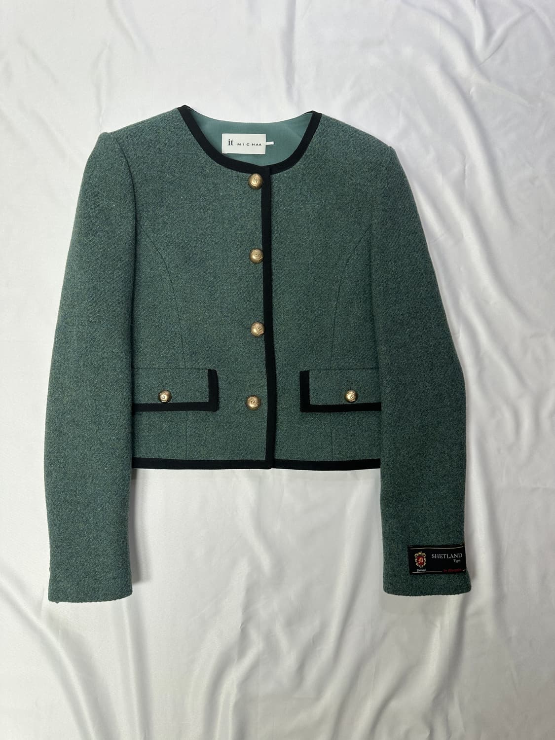 잇미샤 카라리스 텍스쳐블록 울100% 자켓 다크그린(44) 상품이미지5