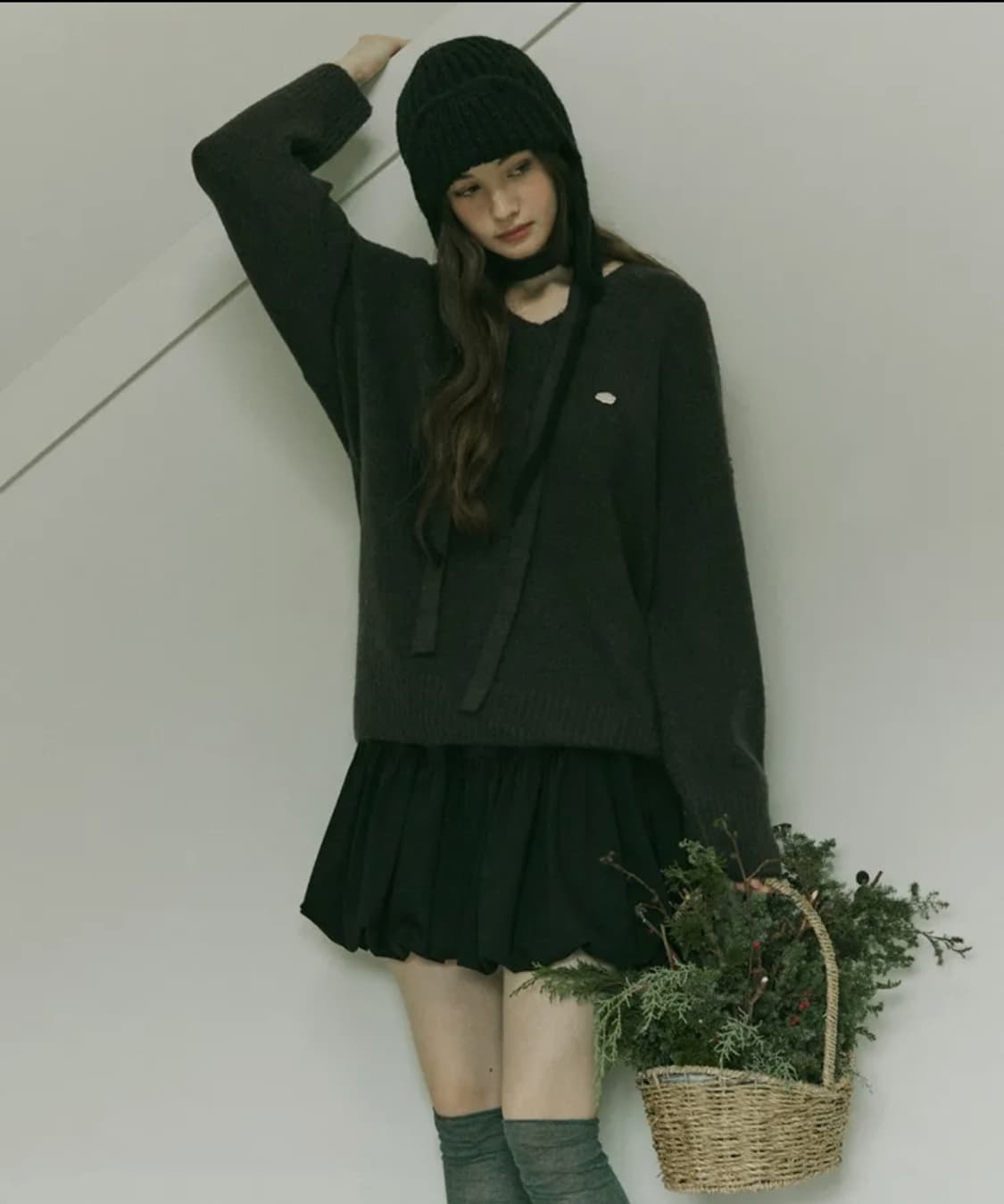 Wool balloon shirring mini skirt - black 상품이미지2