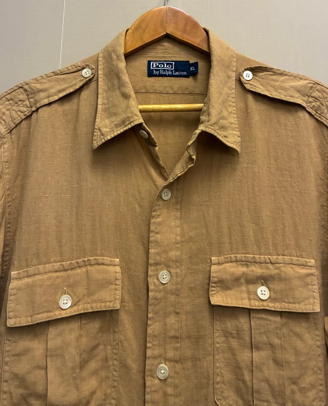 (XL)00s 폴로랄프로렌 투포켓 밀리터리 리넨셔츠 베이지 린넨 상품이미지3