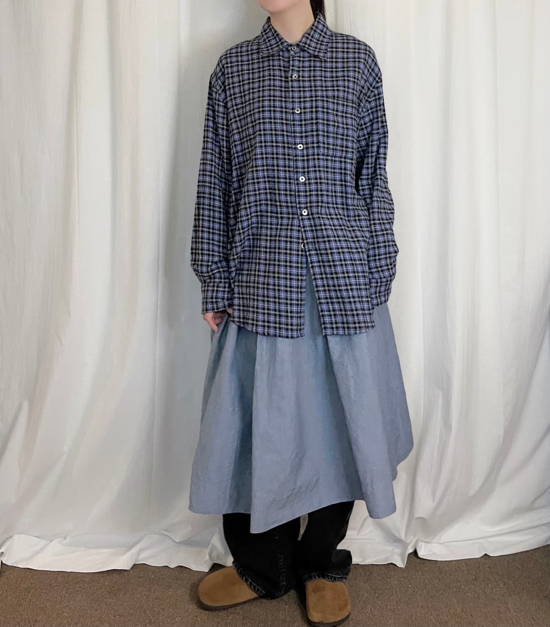 Linen Flare Skirt - Light Blue 상품이미지2