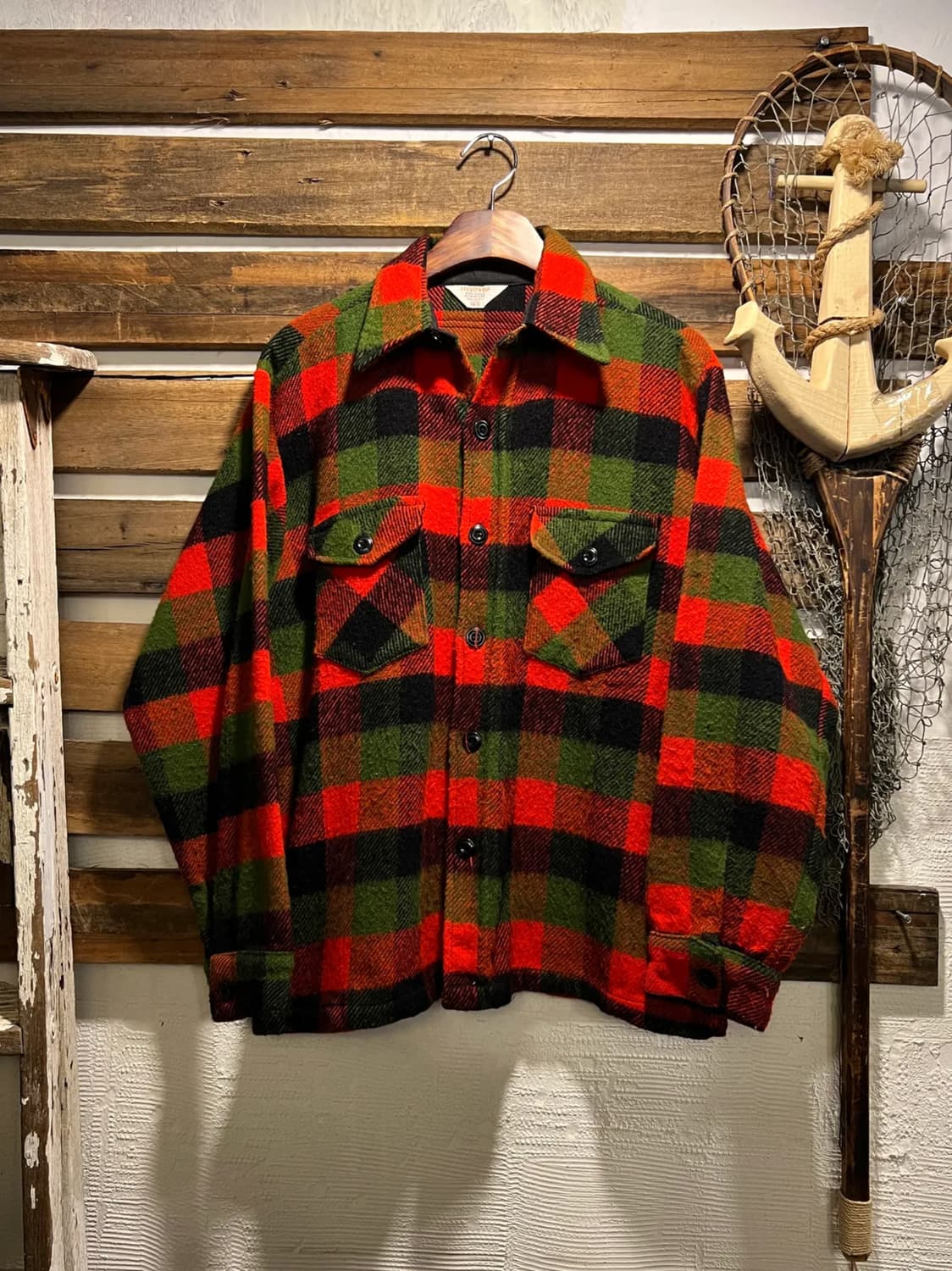 [L]80's USA 빈티지 레드 버팔로체크 울 셔츠 상품이미지1