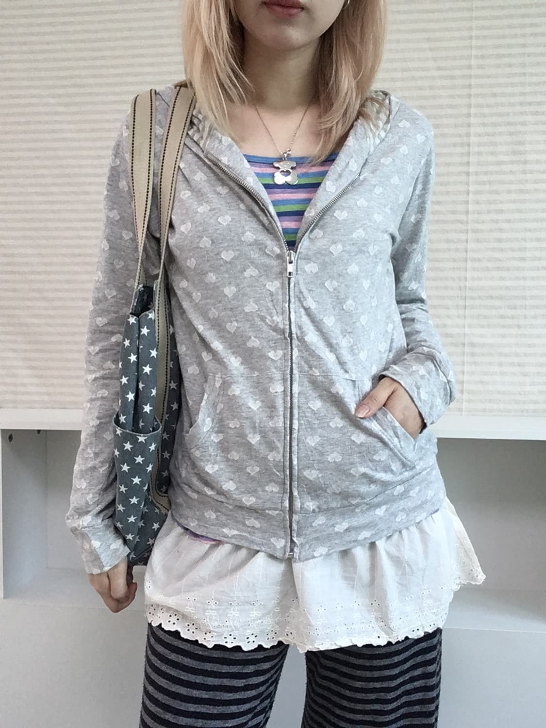jpn vintage heart melange grey hood zipu 상품이미지1