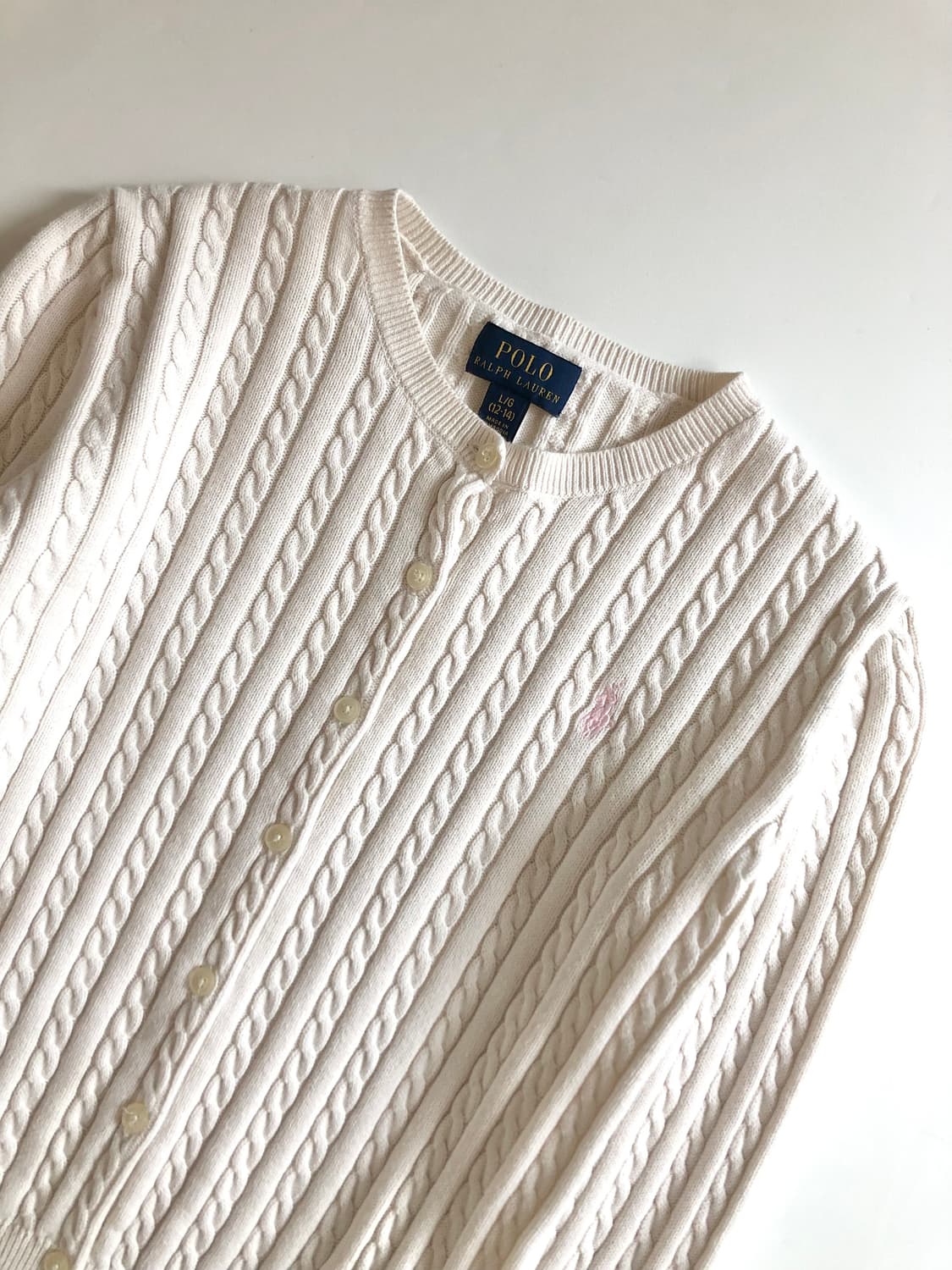 Polo 폴로 랄프로렌 QR 신형 아이보리 컬러 걸즈 케이블 가디건 상품이미지2