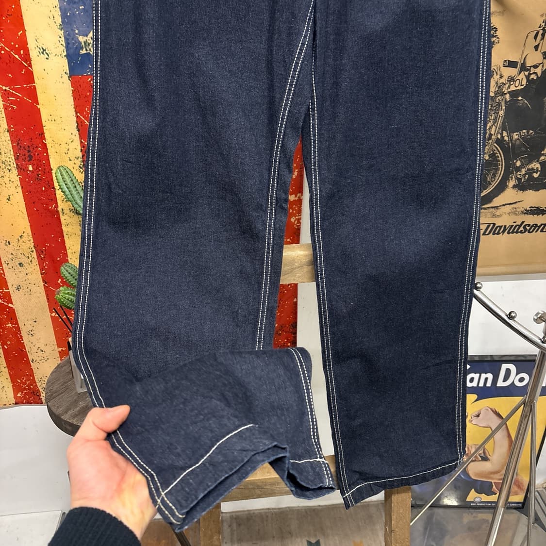00s 쇼트 화이트 스티치 워크 와이드 데님팬츠 백패치 N775 상품이미지4