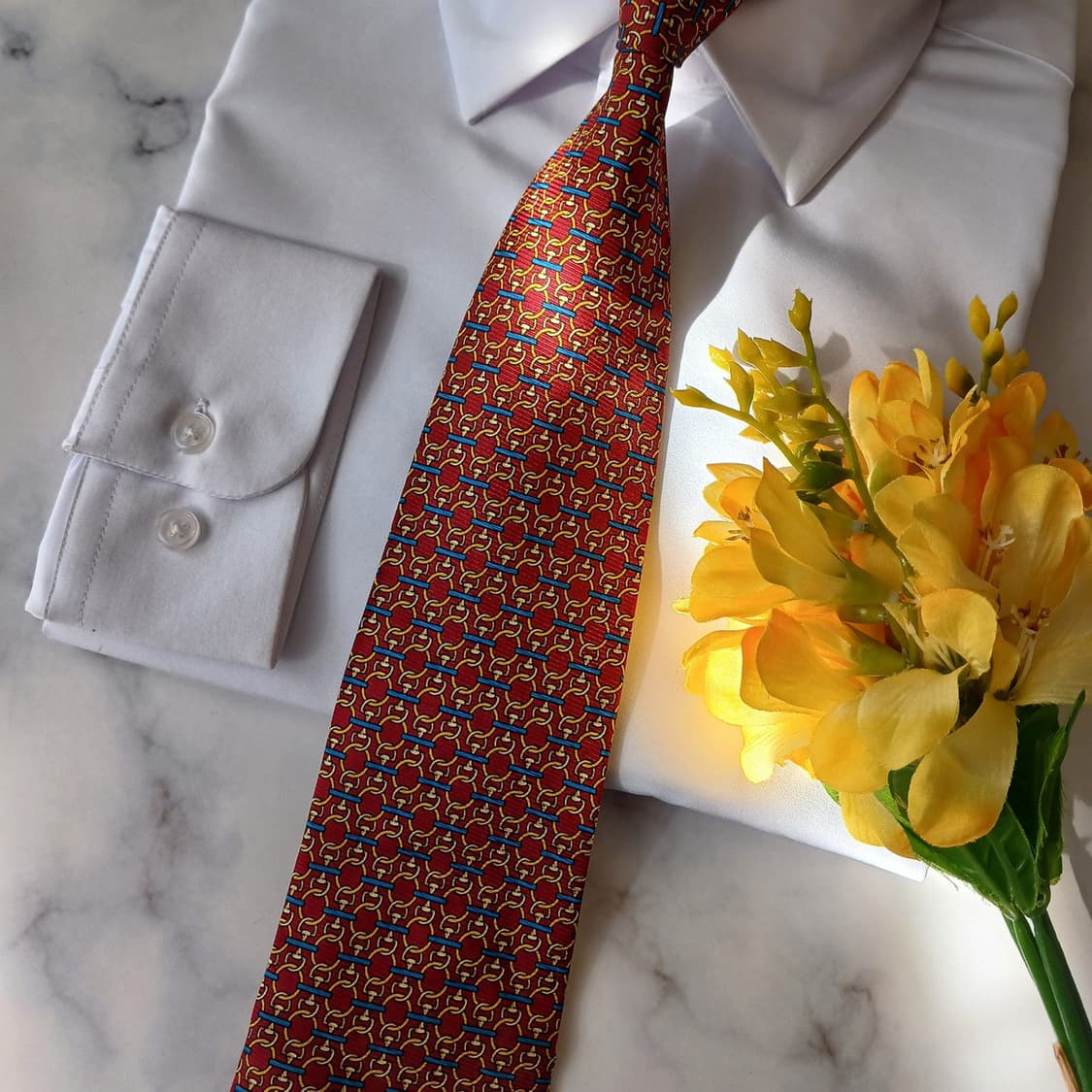 발렌시아가 실크 레드 인터락 패턴 넥타이 8.8cm A+등급 A19041 상품이미지5