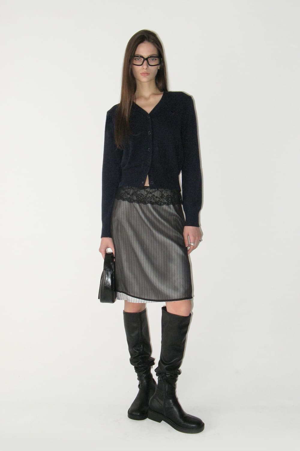 Lace Layered Midi Skirt, BLACK 상품이미지1