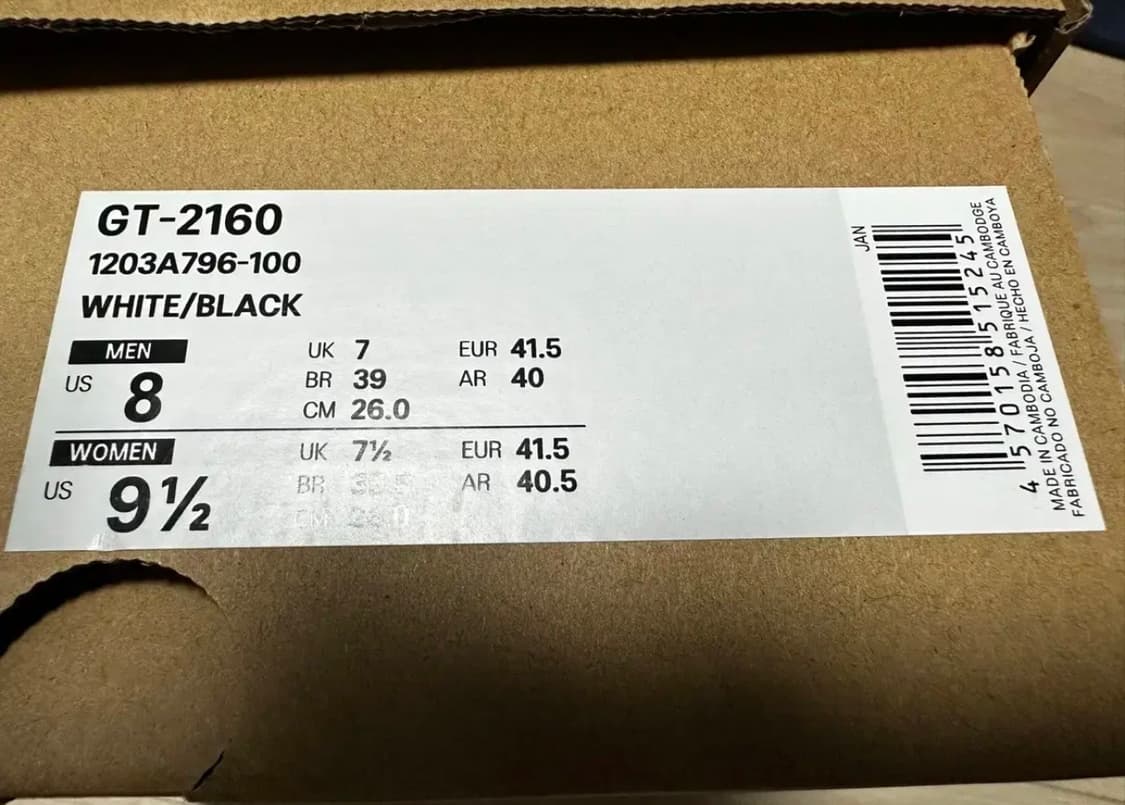 아식스 GT-2160 화이트/블랙 (영국판) 260 상품이미지5