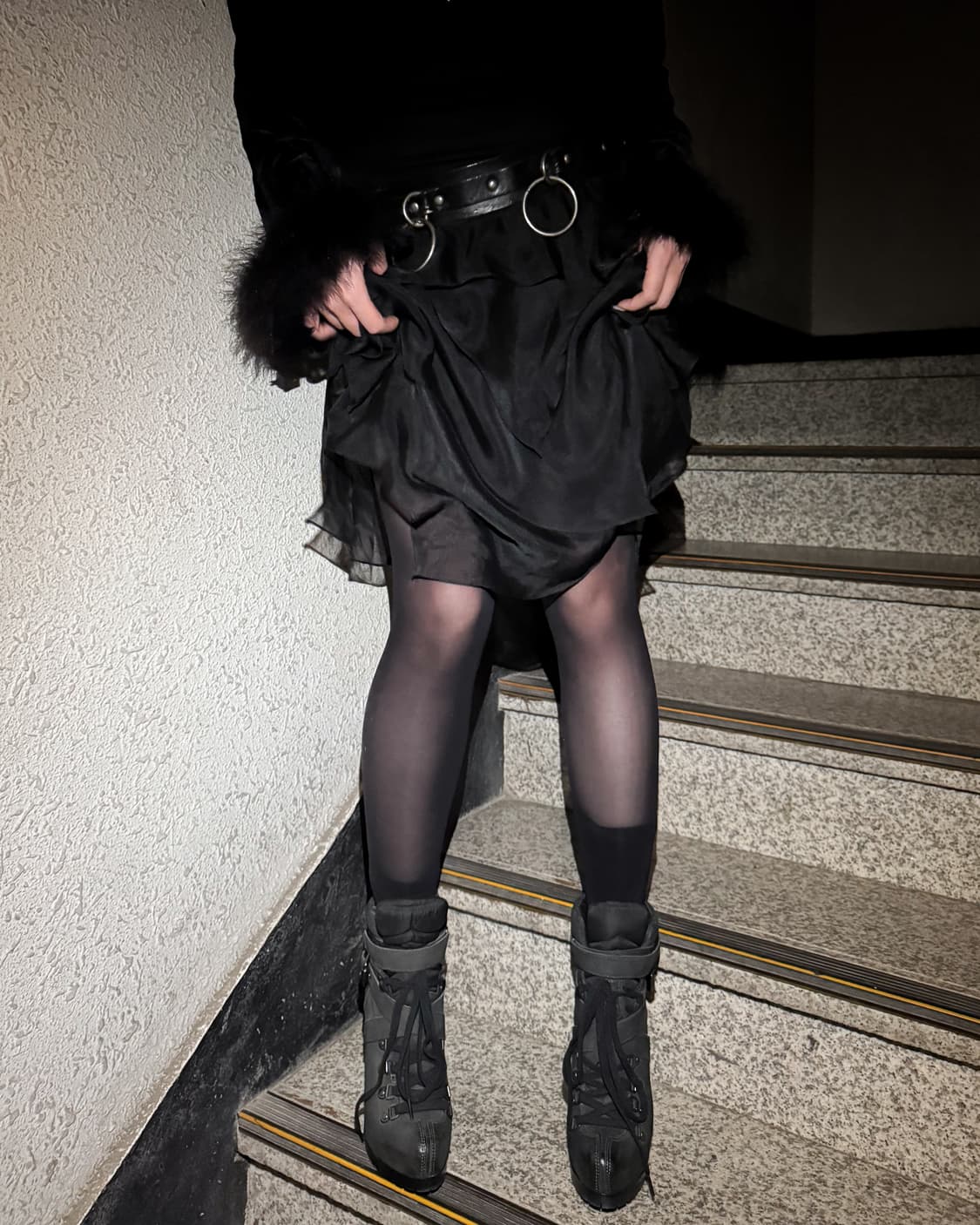 Black Layered Sheer Draping Dress 상품이미지3