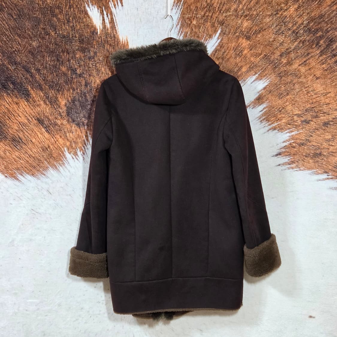 빈티지 브라운 후드 퍼 무스탕 코트 상품이미지4
