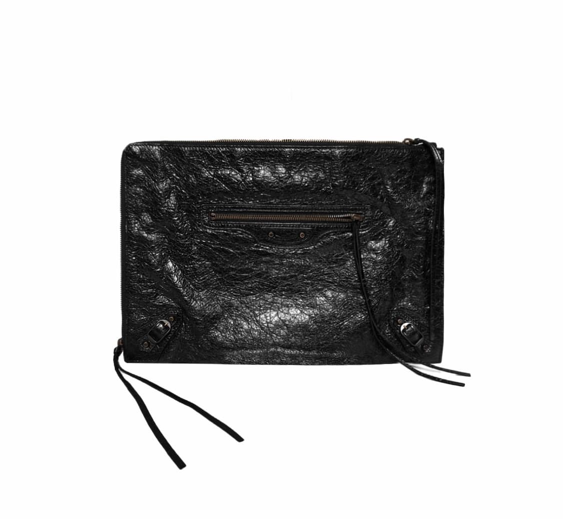 [L] 발렌시아가 모터 시티 클래식 클립 레더 클러치 파우치 라지 블랙 상품이미지1