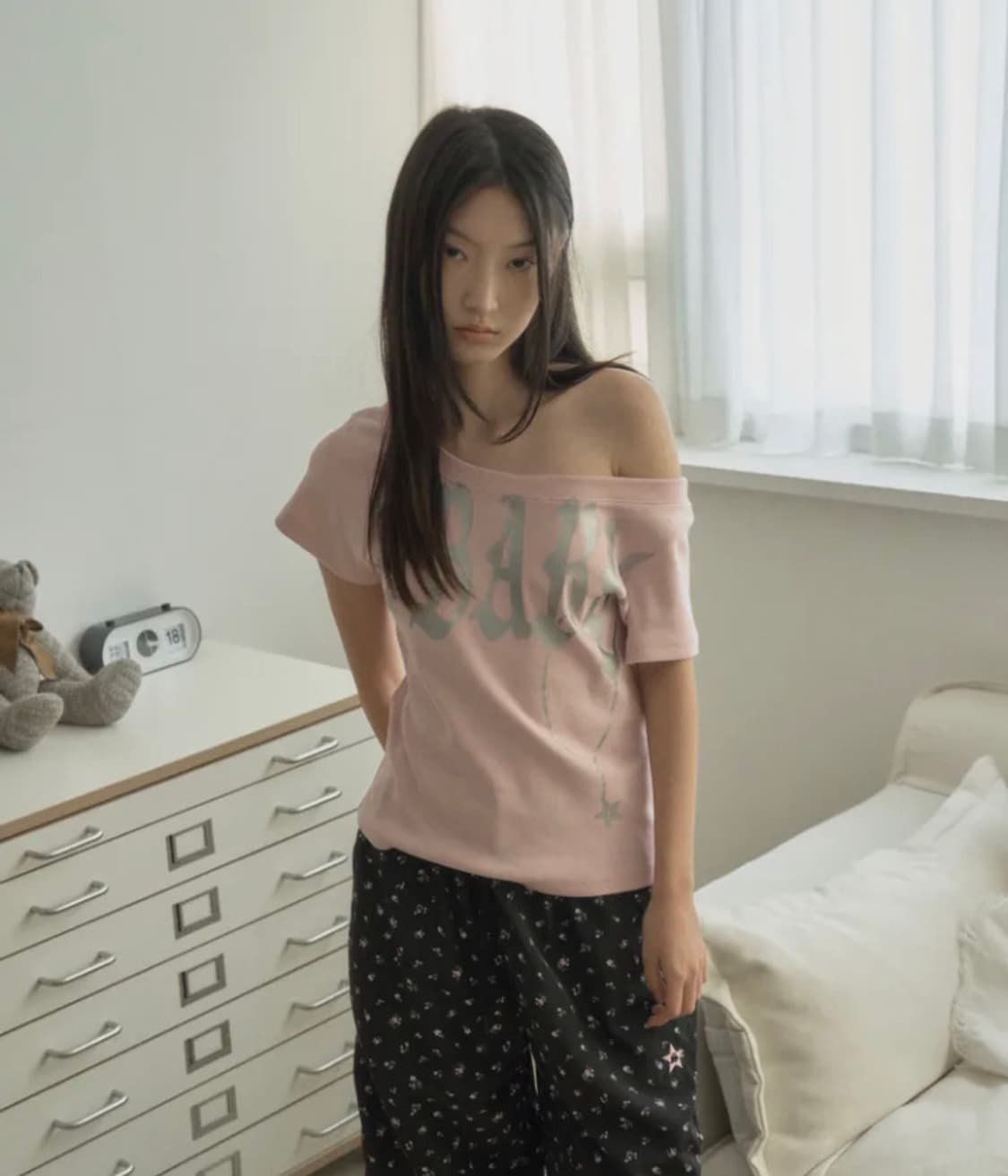 셋업이엑스이 baby wide neck top 핑크 상품이미지1