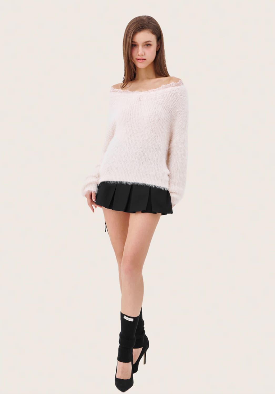 택O) 클리시어 블러쉬 블러시 blush 오프숄더 니트 핑크 디브 상품이미지1