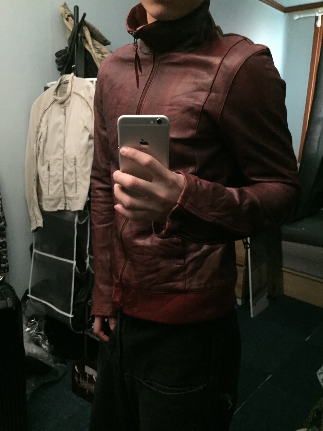 일본 아카이브 버건디 슬림 레더 자켓 상품이미지5