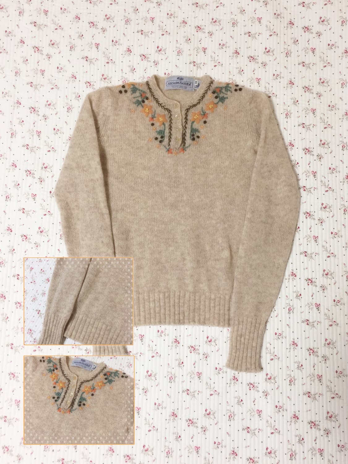 빈티지 모리걸 베이지 자수 니트 상품이미지1