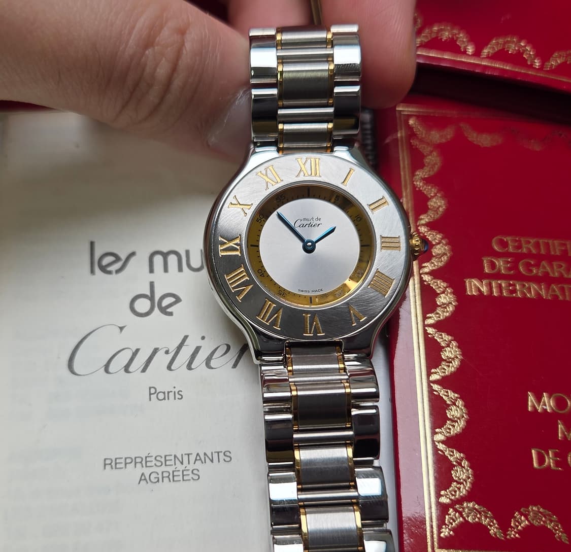 빈티지 까르띠에 머스트드 21C 콤비 31mm 남녀공용 블루핸즈 쿼츠  상품이미지2