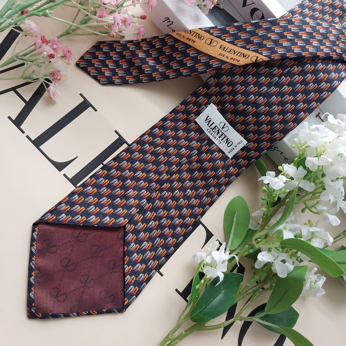 발렌티노 실크 다크네이비 패턴 넥타이 10cm S~A+등급 K2456 상품이미지4