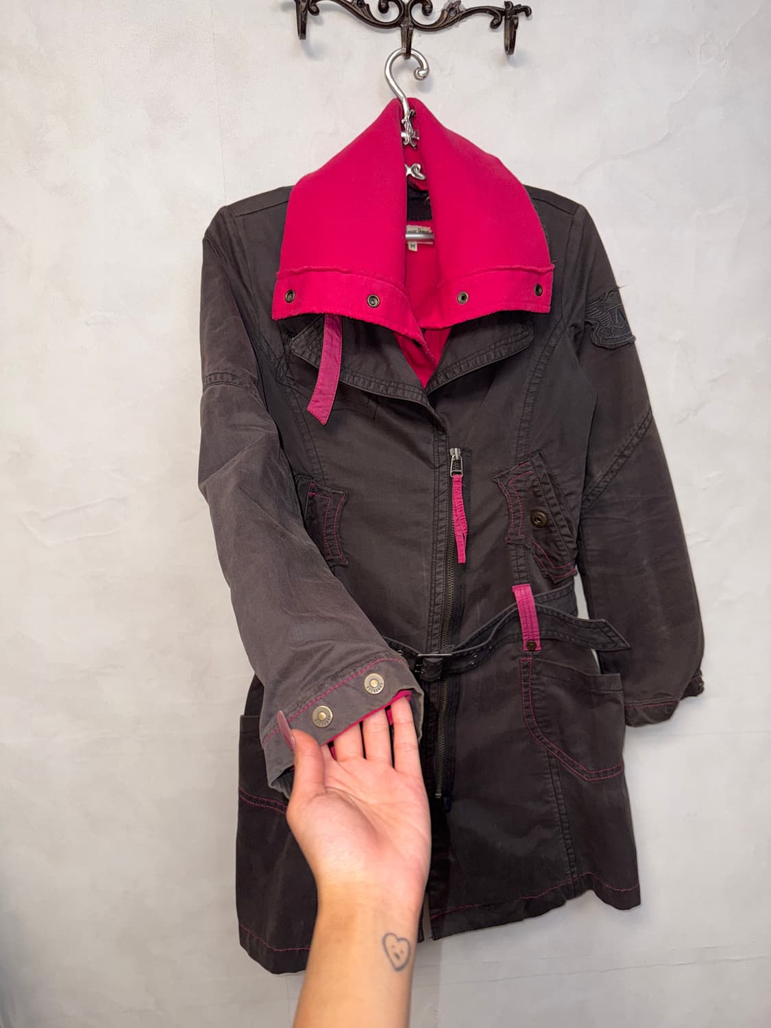 Buckaroo charcoal pink belted coat ops 상품이미지3