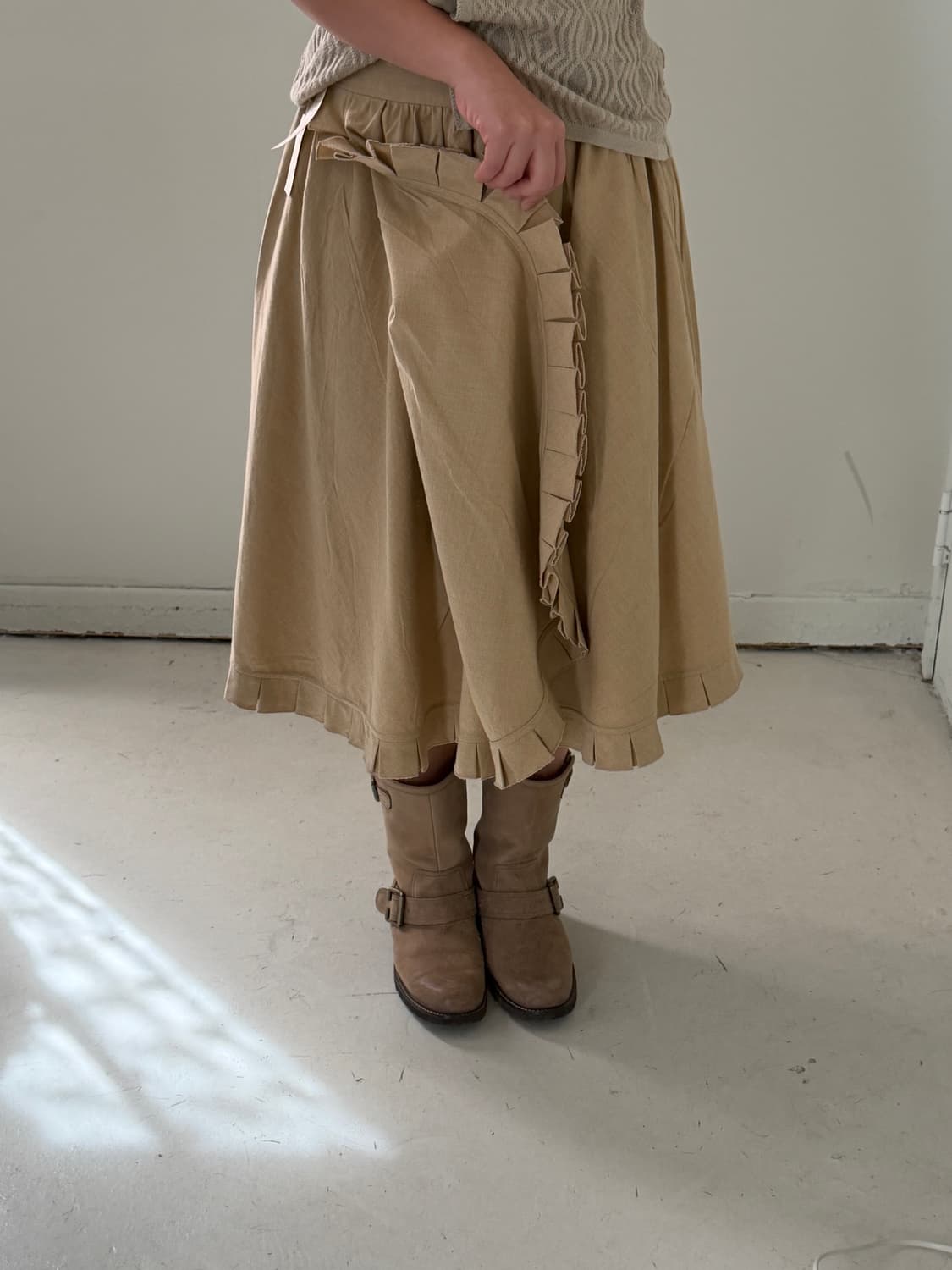 일본빈티지 Grand midi 베이지 랩스커트 상품이미지4