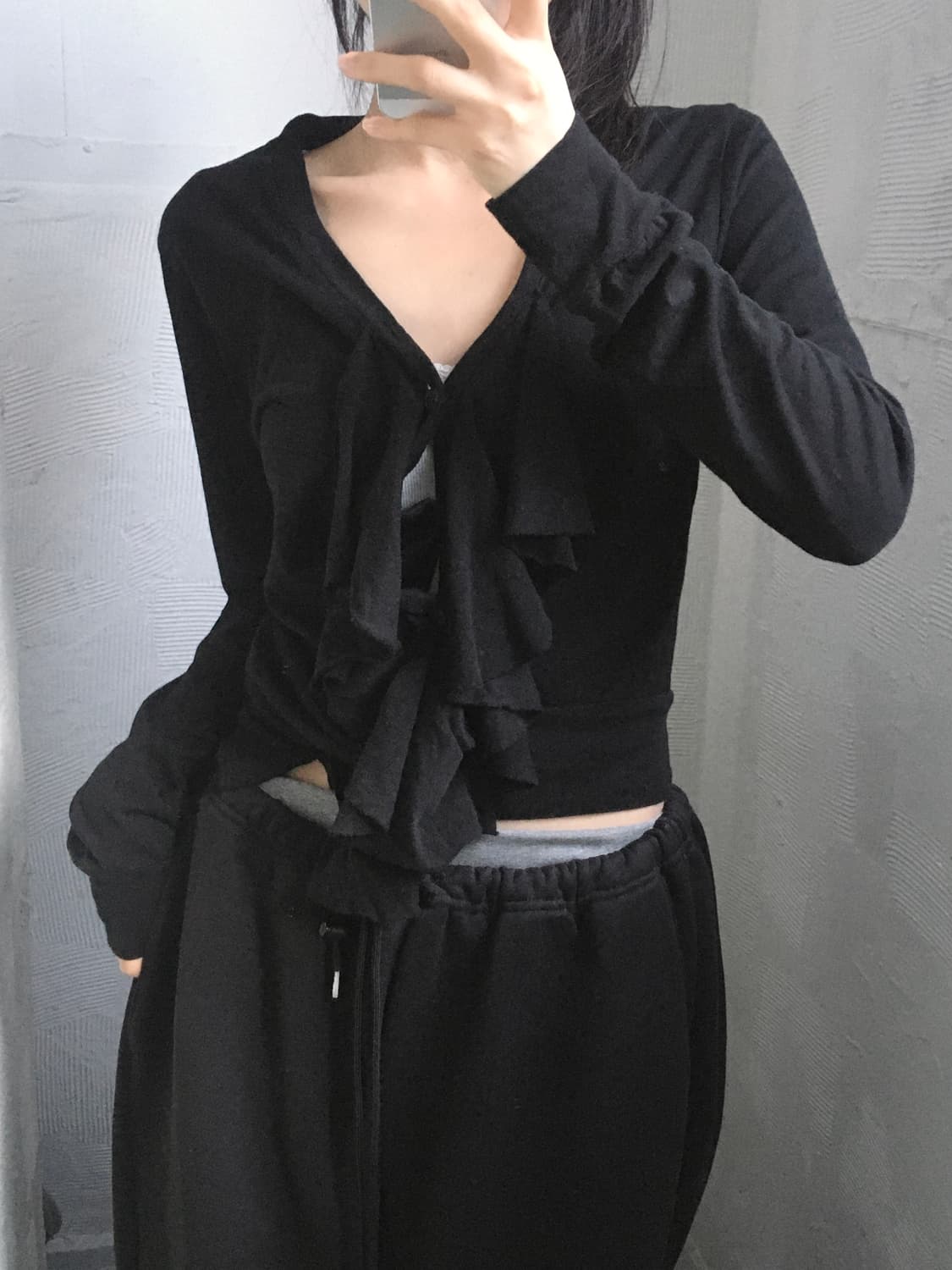 gomme 고무 블랙 프릴 언발 가디건 상품이미지1