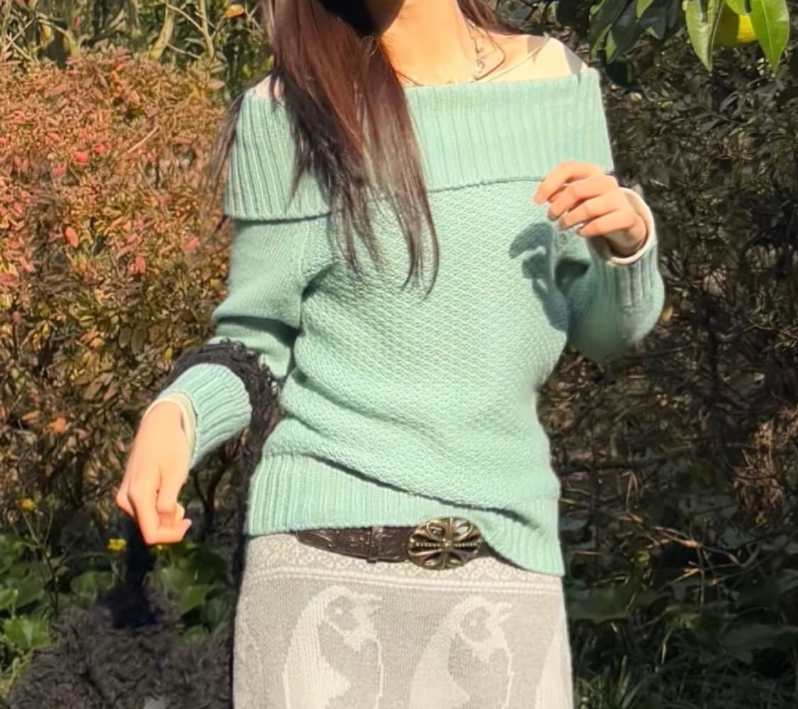 모리걸 민트 오프숄더 니트 상품이미지4