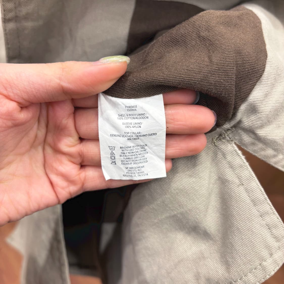 LEE 코튼 워크 자켓 브라운 레더 배색 카라 로고 자수 디테일 베이지 상품이미지8