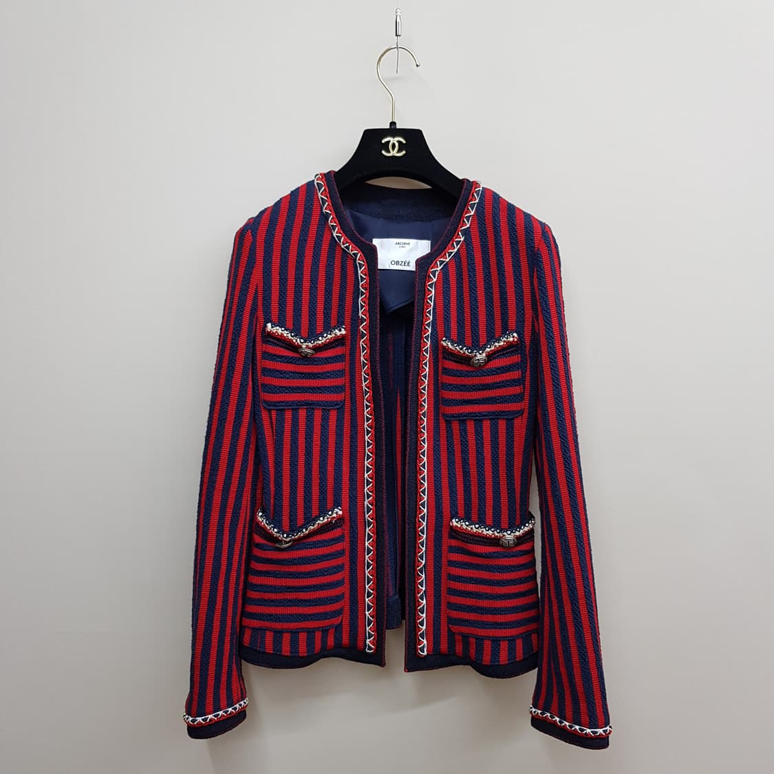 오브제 스트라이프 트위드 자켓  76-90-155사이즈 상품이미지2