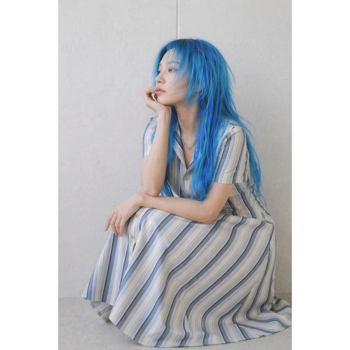 소라 줄무늬 롱 셔츠 원피스 상품이미지2