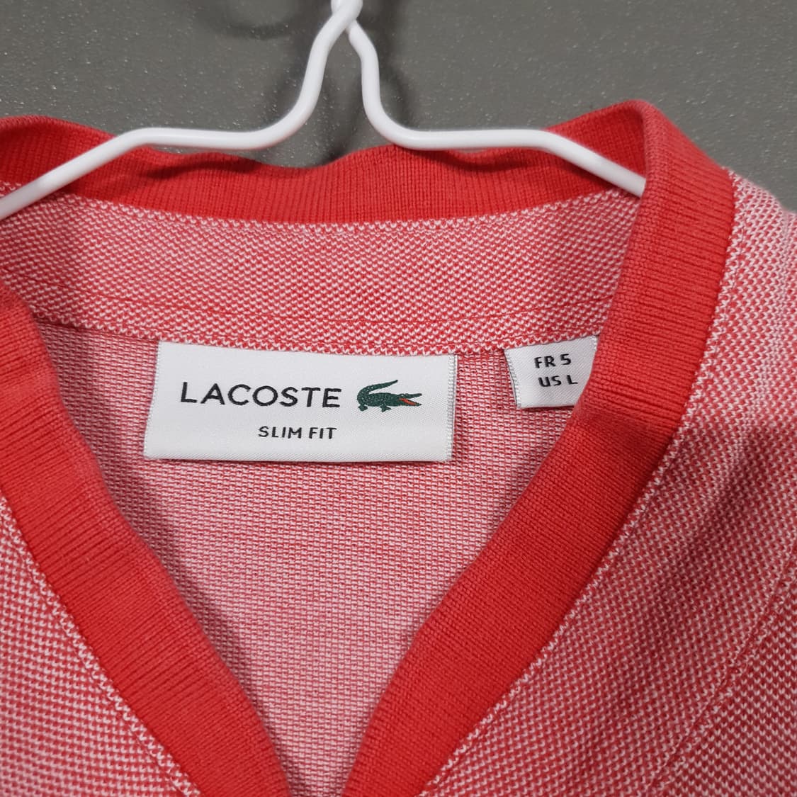 105) 라코스테 신형 배색 포인트 헨리넥 반팔 카라티 폴로 셔츠 레드 상품이미지5