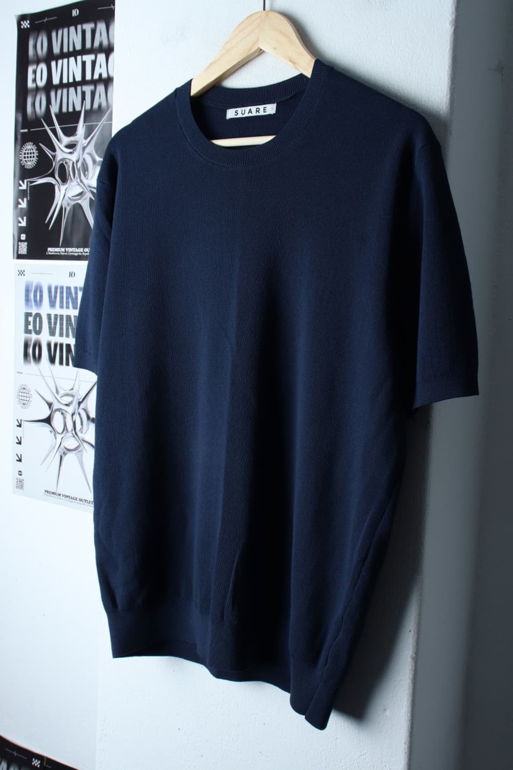 (M-XL) 수아레 반팔 티셔츠 니트 네이비 무지 놈코어-H31700 상품이미지1