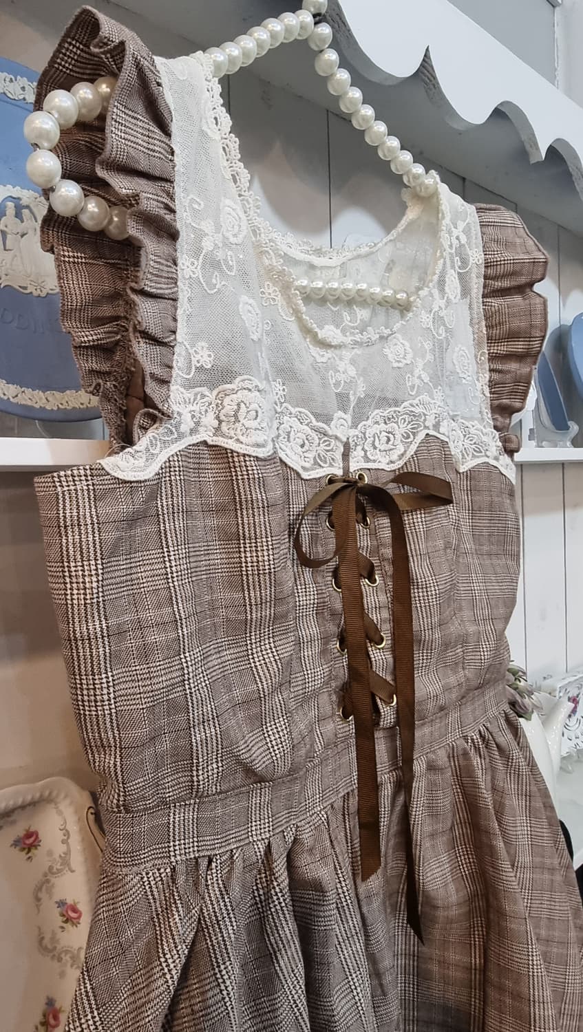 리즈리사 체크 레이스 리본 원피스 상품이미지4