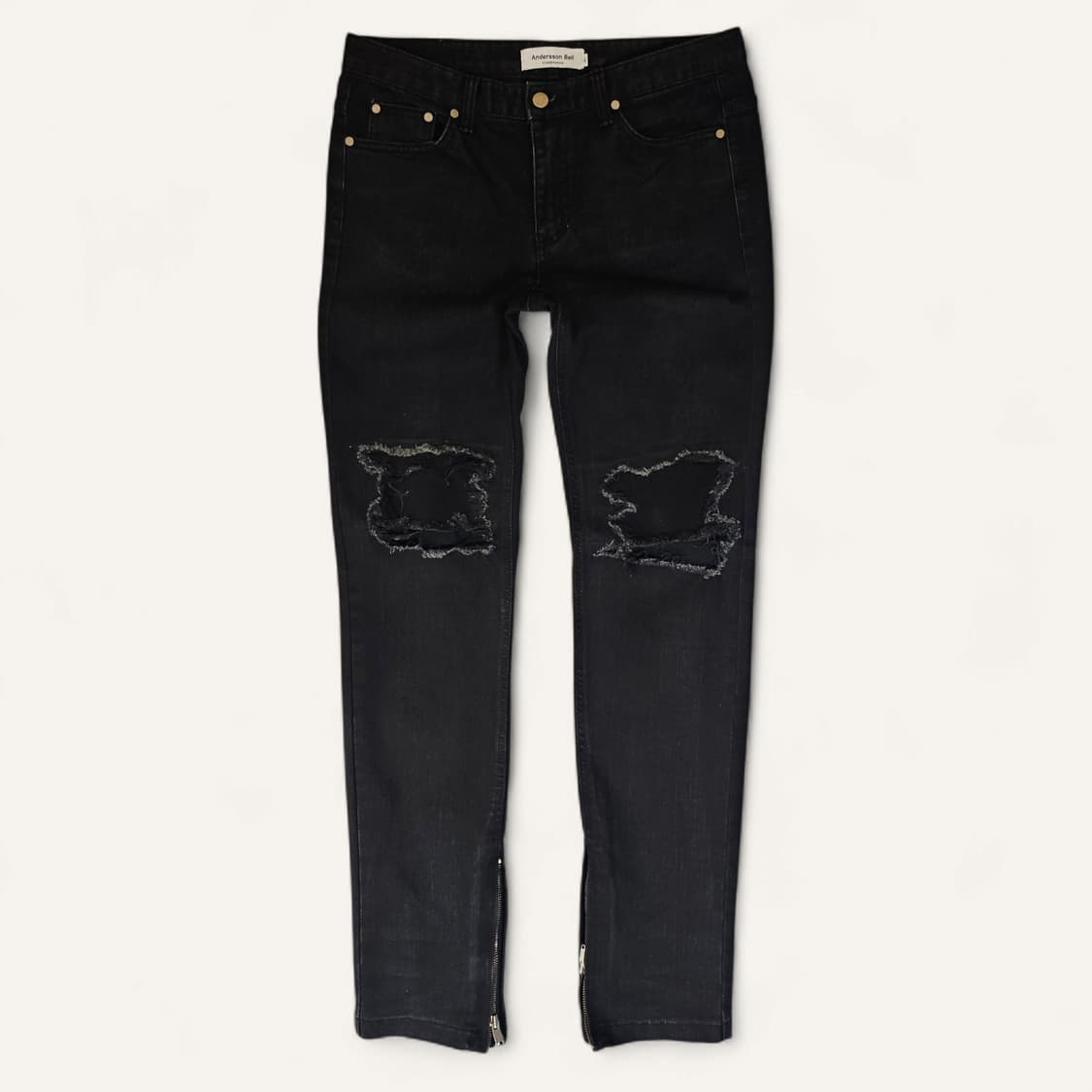 [L(32)][앤더슨벨]디스트로이드 사이드 지퍼 블랙 진 상품이미지1