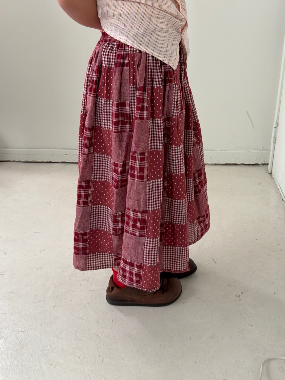 일본빈티지 모리 히피 도트체크 롱스커트 상품이미지2