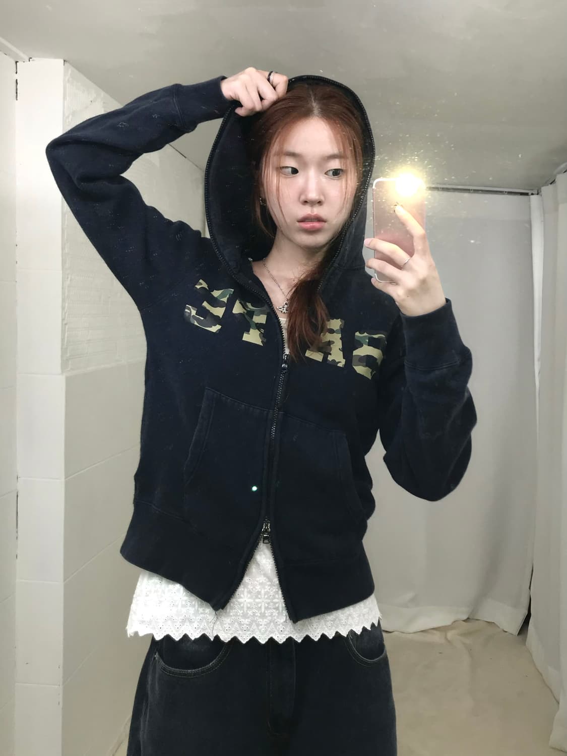 베이프 카모 레터링 네이비 후드집업 상품이미지3