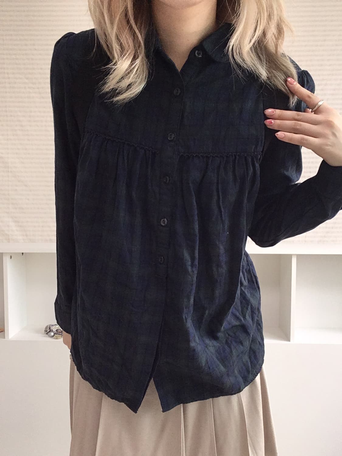 jpn vintage green check babydoll collar  상품이미지3