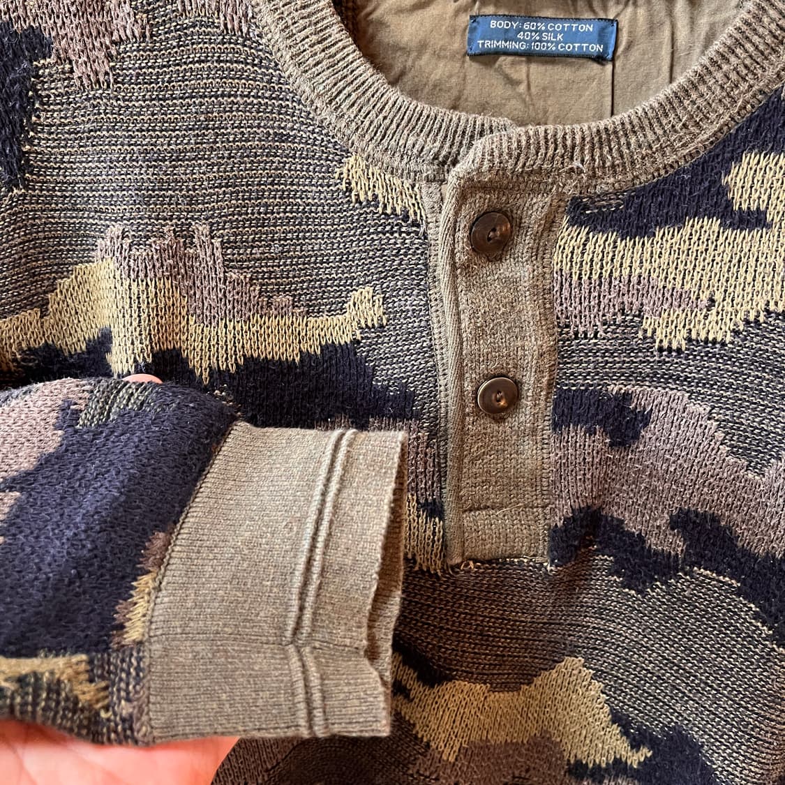 아카이브 폴로 랄프로렌 멀티 스트럭쳐 자카드 코튼/실크 카모 헨리넥 상품이미지5