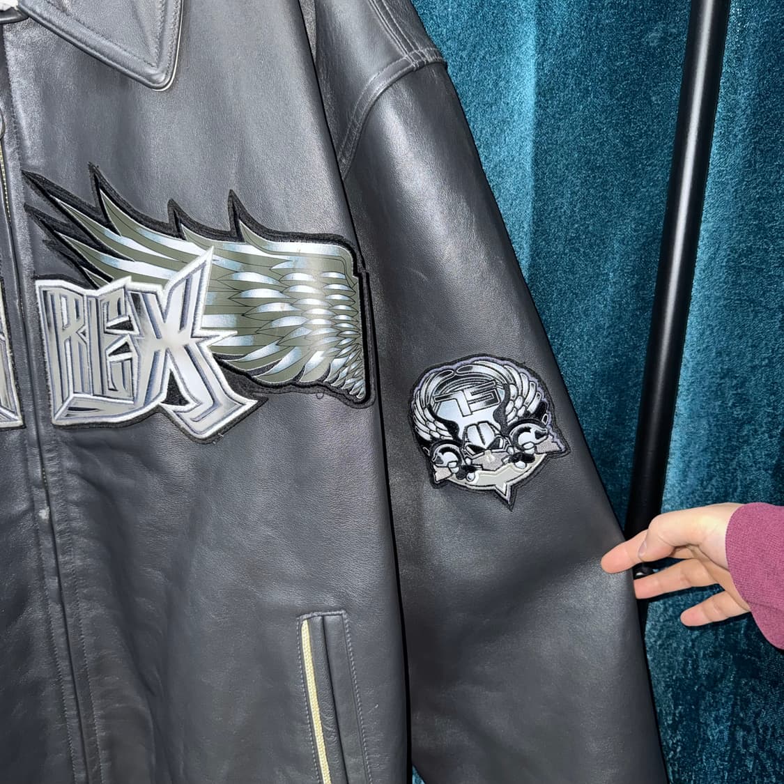 90s 아비렉스 NY 사이버 스컬 레더 바시티 자켓 (4XL)  상품이미지3