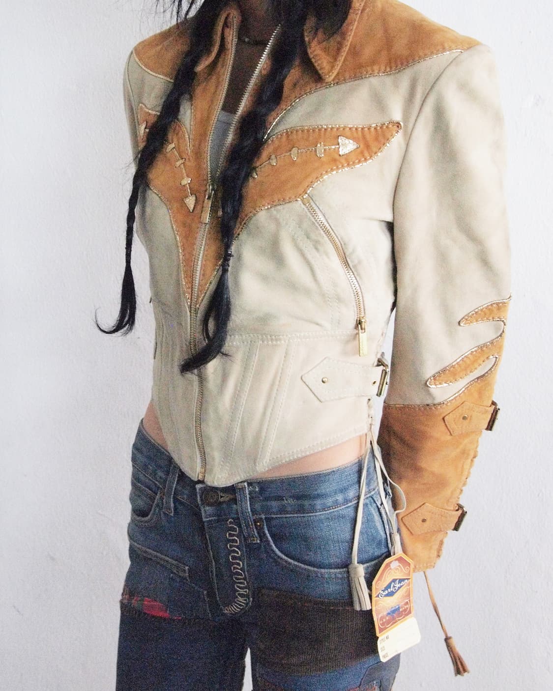 rare* 90s 로베르토 카발리 웨스턴 레더 패치워크 크롭 자켓 상품이미지2